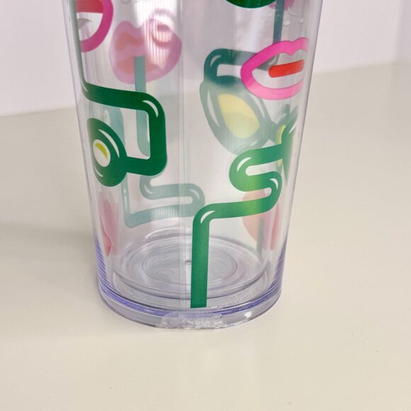 2014 STARBUCKS 24 OZ HEART LIPS GLASSES TUMBLER COLD CUP VENTI Blue Lid - Picture 4 of 4